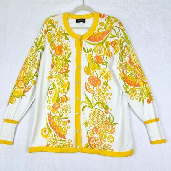 Bob Mackie Sweaters - Bob Mackie Summer Harvest Button Front Cardigan Size Large Floral Fruit Art